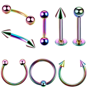 Ensemble de piercings en acier inoxydable arc-en-ciel avec haltères et anneaux divers