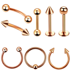 Ensemble de bijoux de piercing en acier inoxydable rose gold avec anneaux et fers à cheval