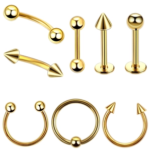 Set de 8 piercings dorés en acier inoxydable avec anneaux de sourcil et haltères