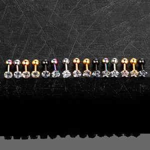 Λεπτομέρεια σετ 15 σκουλαρίκια labret από ανοξείδωτο ατσάλι με ζιργκόν σε διάφορα σχήματα