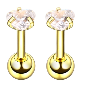 Detailansicht goldener Herz-Zirkonia-Ohrstecker mit sicherem Kugel-Schraubverschluss