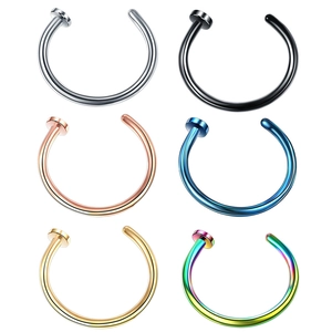 Set di sei anelli da naso a C in acciaio inossidabile in argento, nero, oro e arcobaleno