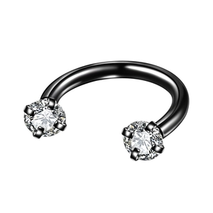 Black stainless steel circular barbell piercing with sparkling clear cubic zirconia studs