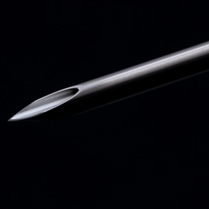 Macro shot of 10pcs professional stainless steel piercing needles with sharp bevel tips