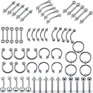 Minimalist 316 Stainless Steel Body Piercing Jewelry Set For Women Men Silver Color Geometric Polished Nose Rings Belly Bars Tongue Lip Studs Cartilage Earrings Pack