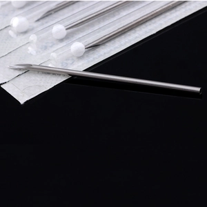 Sterile stainless steel body piercing needles with sharp beveled tip and hollow tube