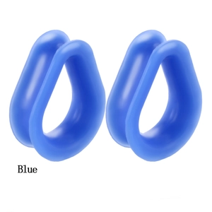 Detail view of blue teardrop silicone flesh tunnels for ear piercing jewelry set