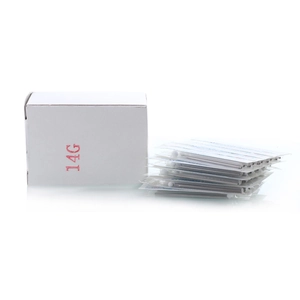 Pack of 14G sterile disposable body piercing needles with individual medical packaging