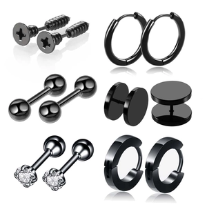 Stainless Steel Stud Earrings Rhinestone Hoop Earrings For Men Women Punk Barbell Huggie Earrings Hypoallergenic Jewelry