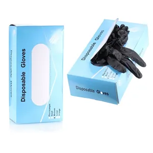 Disposable black nitrile gloves in a blue dispensing box for beauty and tattoo work