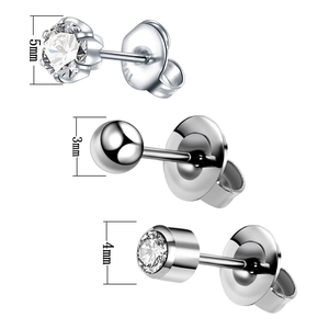 316L roestvrijstalen piercingknopjes met zirkonia in maten 3mm, 4mm en 5mm