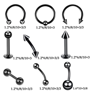 42-piece black stainless steel body piercing kit featuring 9 styles of rings and studs