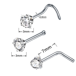 3mm AAA zircon heart and round nose studs set with 0.8mm stainless steel posts