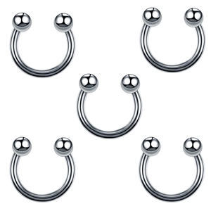 Five-piece stainless steel horseshoe body piercing set with polished silver finish