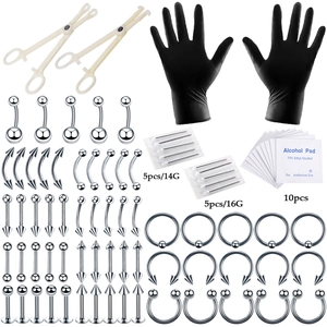 Professional Body Piercing Tool Kit Stainless Steel Jewelry Lip Studs Horseshoe Rings Clamps Needles Alcohol Pads Gloves