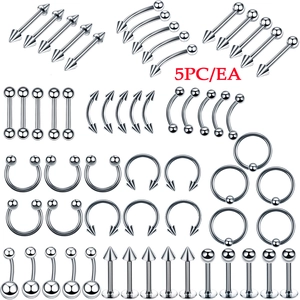 Comprehensive 5-piece stainless steel body piercing jewelry set in polished silver finish