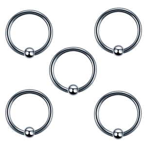 5-piece set of polished stainless steel captive bead rings for nose, ear and lip piercings