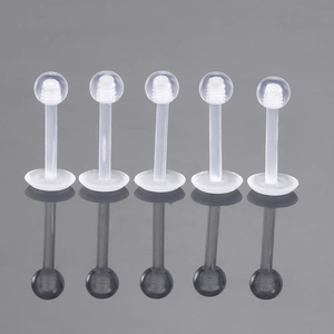 Five-piece set of transparent acrylic lip studs with flat base and screw ball top