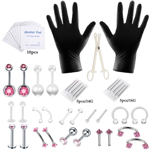 Kit de perçage corporel 47 pièces avec bijoux en acier, aiguilles et outils de précision