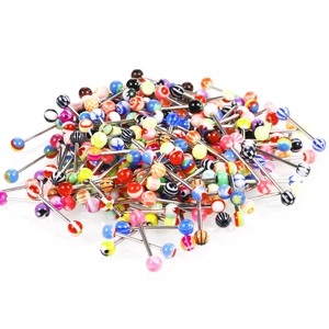 Stainless Steel Acrylic Tongue Rings Barbell Nipple Studs Mixed Colors Piercing Body Decoration Fashion Jewelry For Unisex