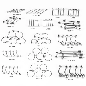 Set completo di gioielli per piercing in acciaio inossidabile argento con taglie dettagliate