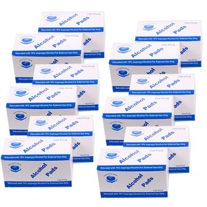 Bulk 100pcs box of sterile alcohol pads with 70% isopropyl alcohol for skin sanitization
