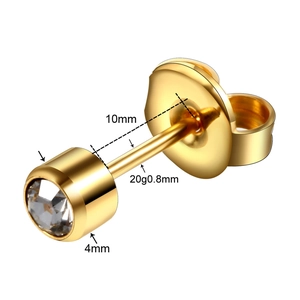 Puce d'oreille classique en zircone 4mm avec tige en acier inoxydable doré 10mm