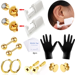 Kit d'Outils de Perçage d'Oreille Jetable Professionnel Avec Boucles d'Oreilles Clous en Acier Inoxydable Zirconia Ensemble de Perçage Sans Douleur