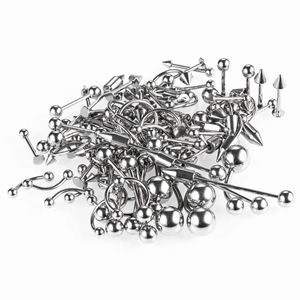 Set completo di gioielli per piercing in acciaio inossidabile argento con vari perni e anelli