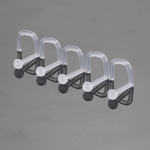 Set of five clear flexible acrylic nose ring retainers with curved hook design