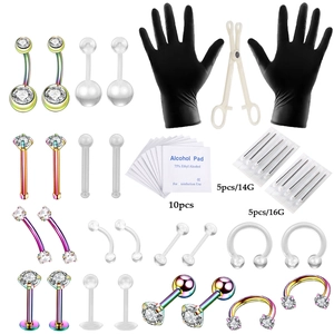 Kit complet de perçage corporel 47 pièces avec bijoux colorés, outils et aiguilles stériles