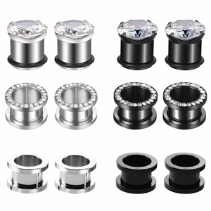 Stainless Steel Rhinestone Ear Tunnel Gauges For Women Men Fashion Body Piercing Jewelry Gold Black Silver Tone Ear Expanders