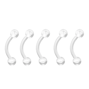Set of five flexible transparent acrylic curved barbells for eyebrow or navel piercings