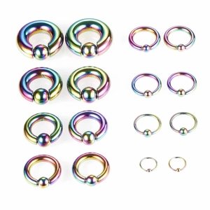 Set di anelli captive bead arcobaleno in varie dimensioni in acciaio inossidabile