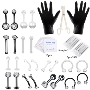 Kit de perçage complet 47 pièces avec bijoux en acier inoxydable, aiguilles et outils