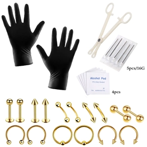 Professionele Bodypiercingset Roestvrij Staal Gereedschap Naalden Handschoenen Alcoholdoekjes Lippen Neus Oor Sieraden Kit