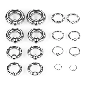 Anelli captive bead in acciaio lucido con diverse dimensioni e calibri per i piercing