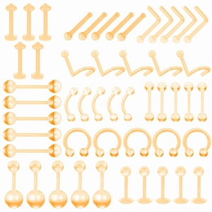 Amber flexible acrylic piercing jewelry set including nose rings, barbells, and hoops