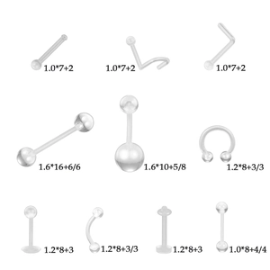 Set of 10 transparent UV acrylic body piercing jewelry including belly, nose, and lip rings