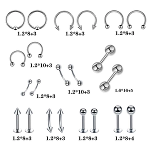 Kit de piercing corporel 47 pièces en acier inoxydable pour oreille nez lèvre sourcil