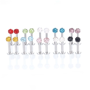 20pcs set of stainless steel labret studs with colorful Shamballa crystal balls