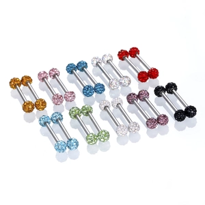 Lot de piercings Shamballa en cristal et acier inoxydable pour langue ou téton, couleurs variées