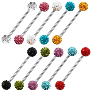 Lot de dix piercings de langue en acier inoxydable avec billes disco serties de cristaux