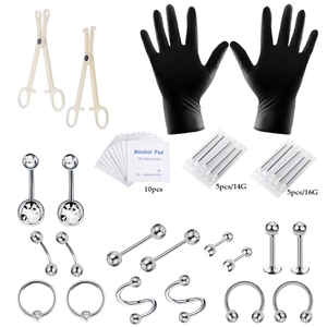Kit de piercing professionnel 40 pièces en acier inoxydable avec aiguilles et bijoux