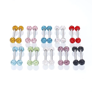 Lot de 10 paires de piercings de langue Shamballa en cristal avec barres en acier inoxydable