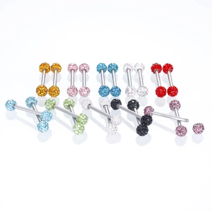 Lot de piercings de langue en acier inoxydable avec billes Shamballa en cristal