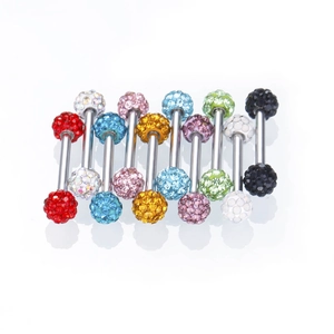 Ensemble de piercings de langue en acier inoxydable poli avec boules strassées colorées