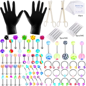 Kit di Strumenti Professionali per Piercing Corporeo Con Borchie per Labbra Naso Anello Ombelico in Acciaio Inossidabile Acrilico Gioielli per Piercing Color Caramella Set Multipezzo