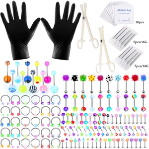 Kit per piercing corpo in acrilico colorato con aghi, guanti e salviette alcoliche