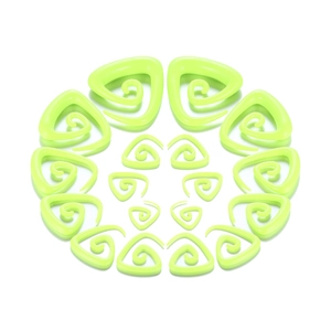 Neongrünes Acryl-Dehnstab-Set mit spiralförmigen Dreiecken in verschiedenen Größen